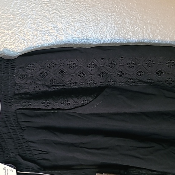 American Rag women's small smocked elastic waist, cuffs, crochet-trim soft pants - Picture 4 of 11